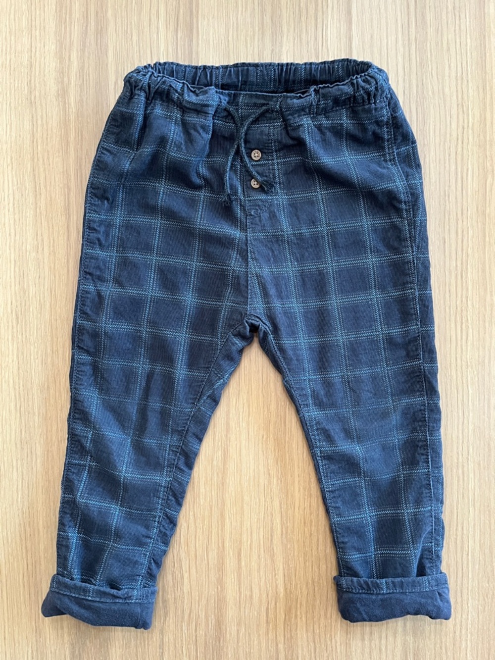 H&M Kids,Fully lined cotton corduroy pants, dark grey/ checkered, size 3/4 years